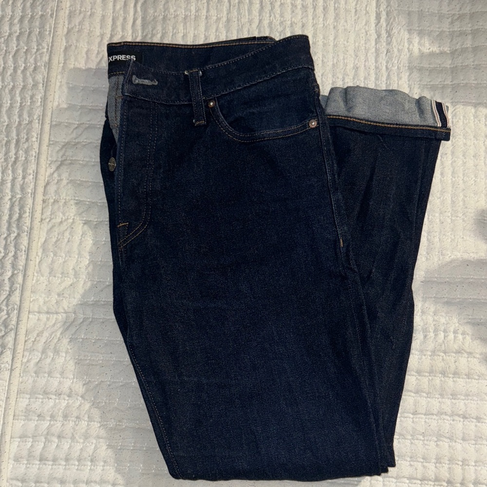 Mens Express Slim Raw Rinse Stretch selvedge denim jeans red line sz 34x30